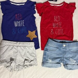 Rae Dunn Red and Navy 'Red White & Cute' Ruffle Sleeve Tee Set
